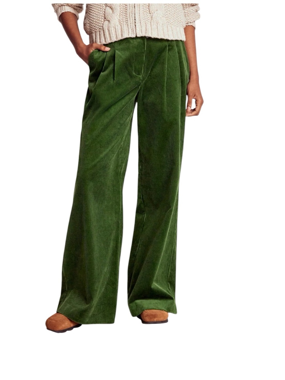 Boden Wide-Leg Kensington corduroy Pants in Forest Green
